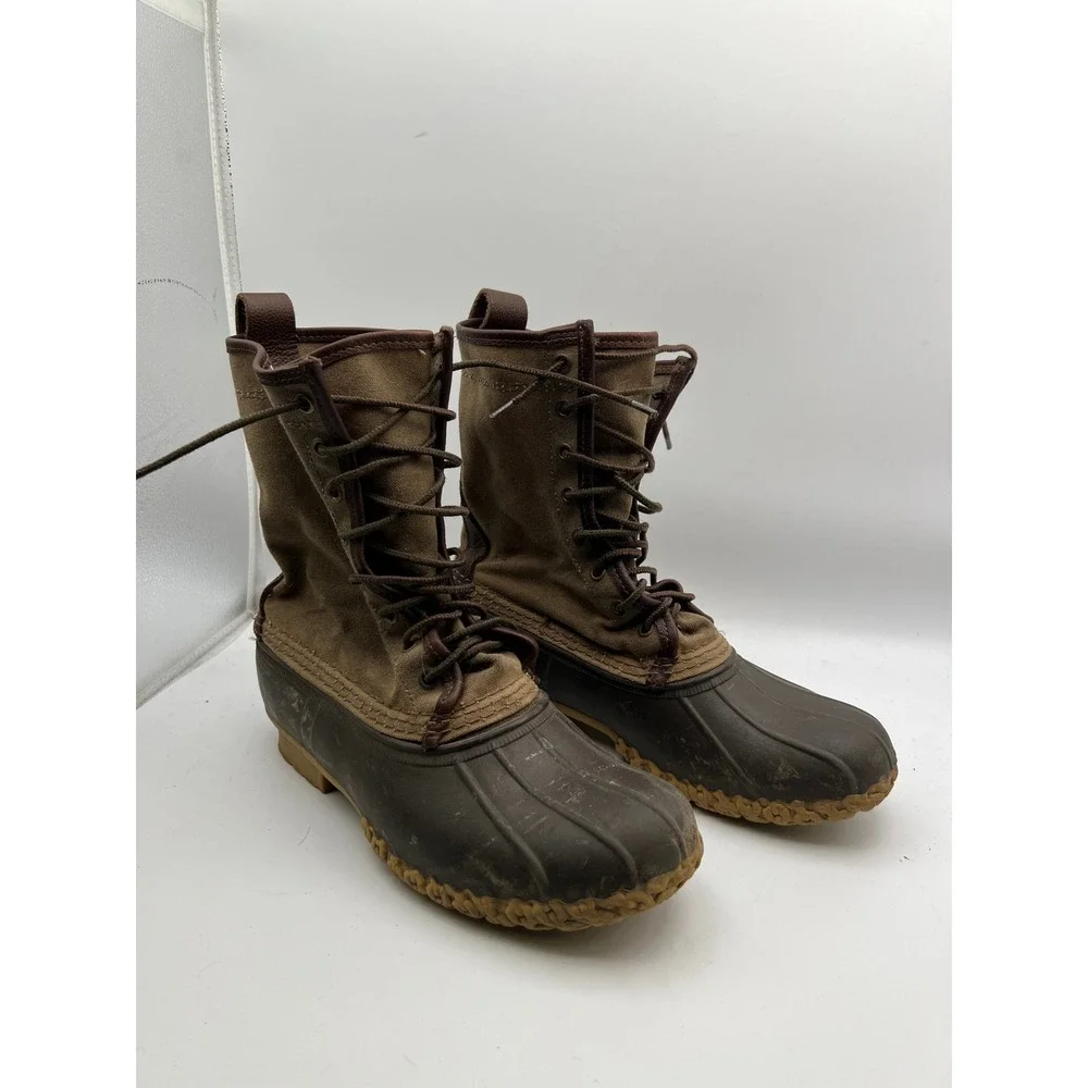 Vintage 80s LL Bean Maine Hunting Shoe Mens 9M Brown Canvas Rubber Duck Boots